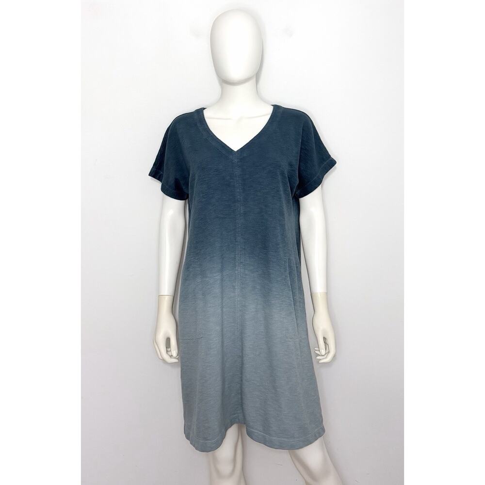 J Jill Fit Dress Womens M Cotton Teal V Neck Pockets Short Sleeve